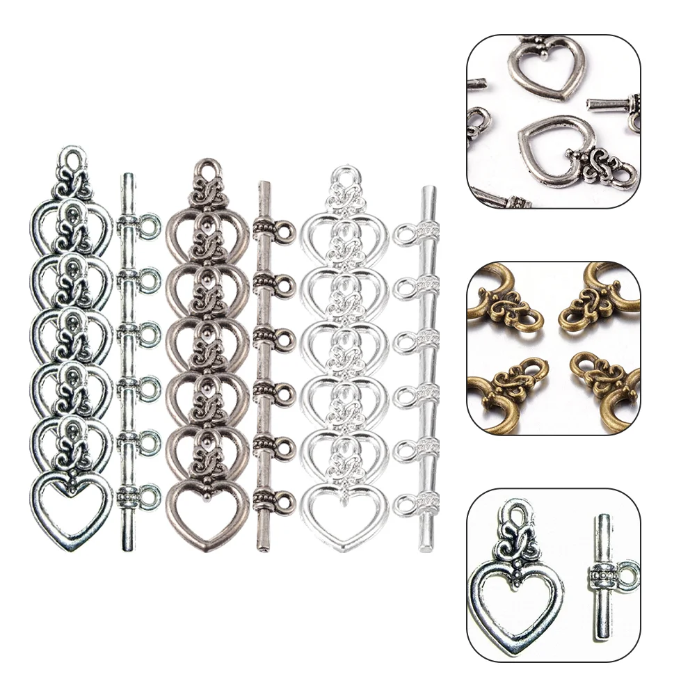 

60 Sets of Toggle Clasp Heart Shaped Closure Clasps DIY Alloy Jewelry Toggle Clasps