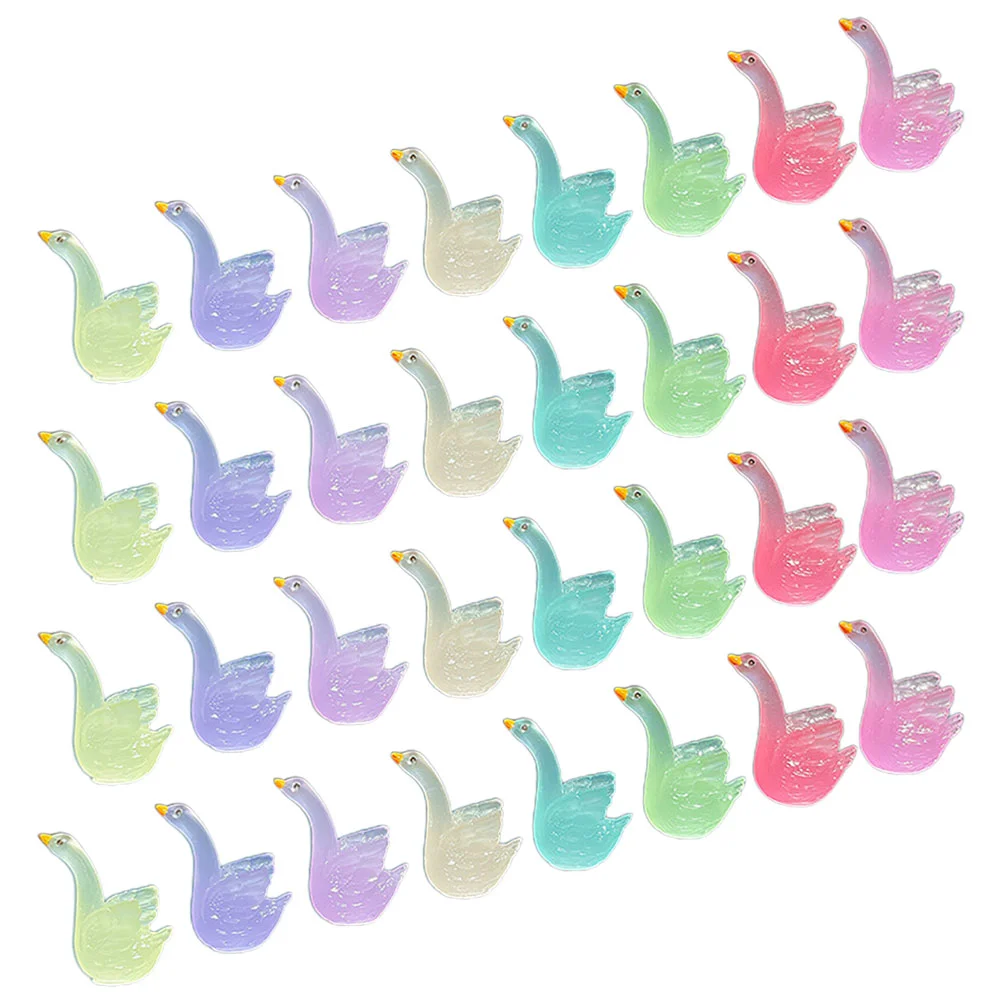 

32pcs Miniature Resin Swan Statue Luminous Swan Figurine Bonsai Pot Mini Garden Layout Swan