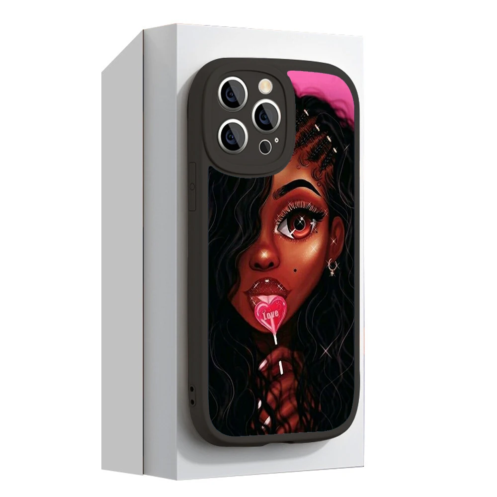 Модный чехол из шкуры ягненка с Африканской черной девушкой для iphone 13 12 11 Pro MAX MiNi 7