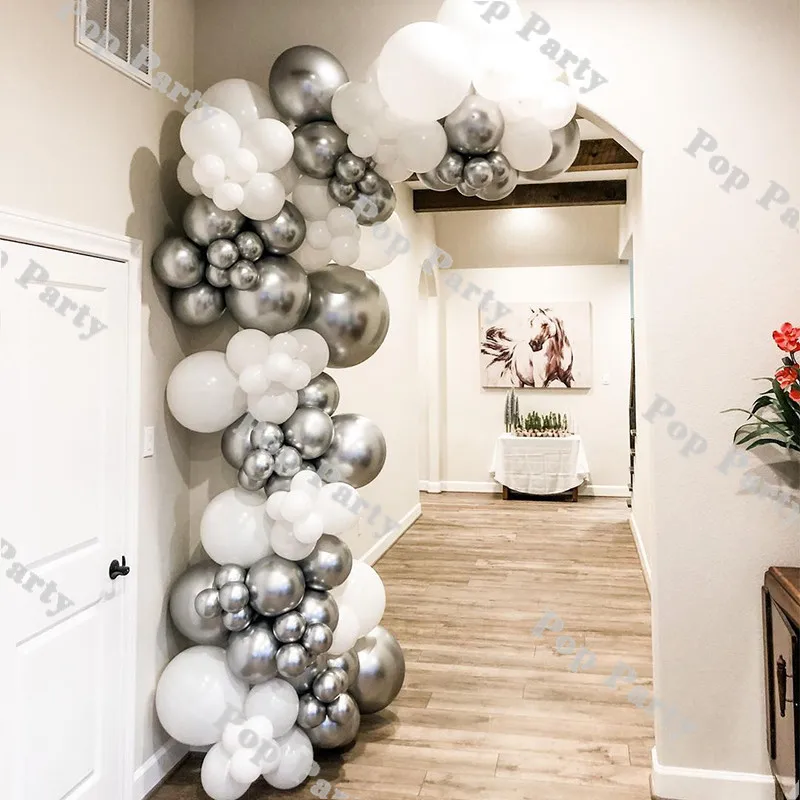

111pcs Balloons Garland Kit Birthday Sliver White Balloon Arch Party Decoration Kids Girl Baby Shower Wedding Supplies De Globos