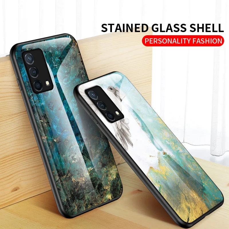 do Realme GT Master Edition RMX3363 RMX3360 Etui odporne na wstrząsy Marble Glass Hard Back Cover Case Soft Bumper