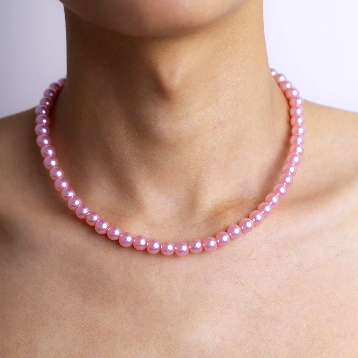 

PuRui Fashion Simple Pink Imitation Pearl Handmade Strand Bead Necklace Temperament Trend Casual Necklace For Men Jewelry Gift