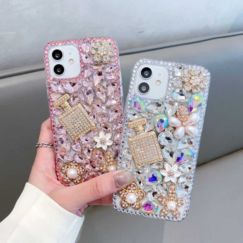 Чехол для телефона Bling 3D Perfume со стразами Iphone 14 12 11 13 15 Pro Max Xs Xr 6 7 8 SE 2020 чехол Diamond