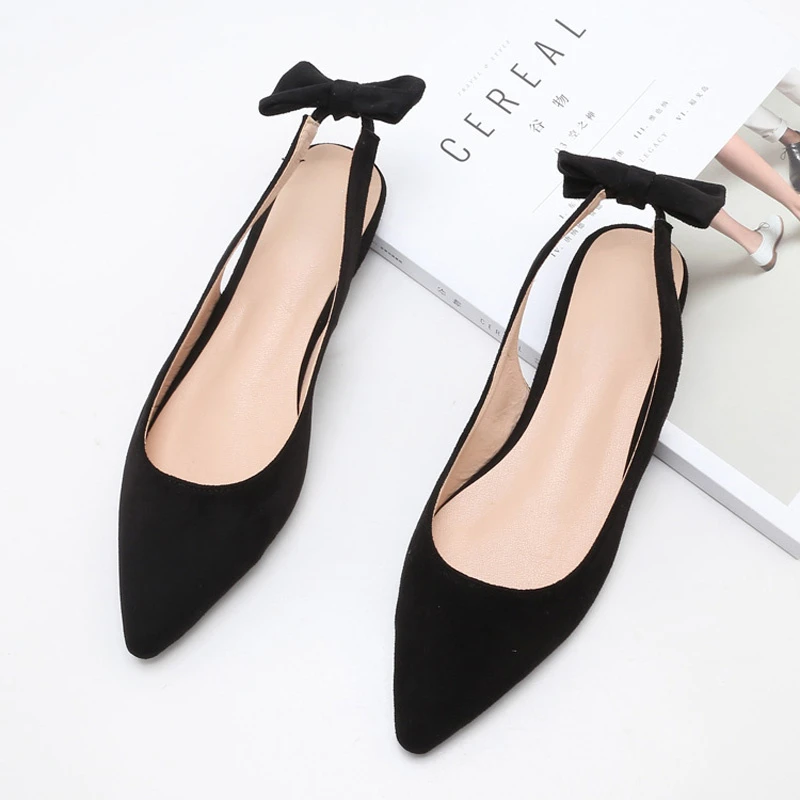 Pointed-back Empty Shoes with Elastic Band Flat-bottomed Autumn Shoes Women