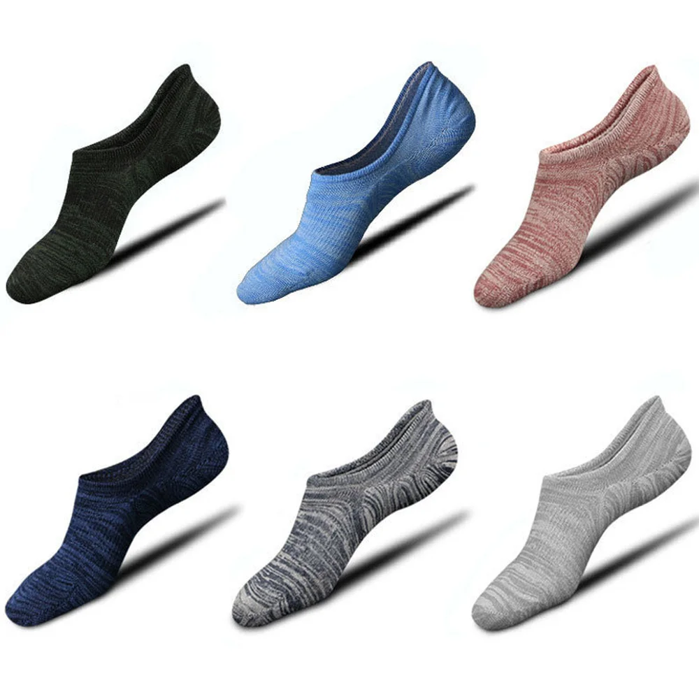 6 Pairs Spring and Summer Pure Color Non-slip Men's Boat Socks Anti-drop Heel Garter Silicone Invisible Low Cut Men Cotton Socks