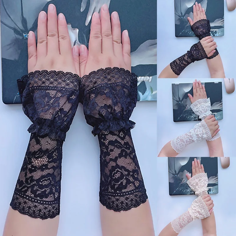 

1 Pair Female Sweater Fake Sleeves Elastic Sleeve Driving Gloves Sunscreen Mittens Arm Sleeve Sexy Wrist Covered Lace Gloves