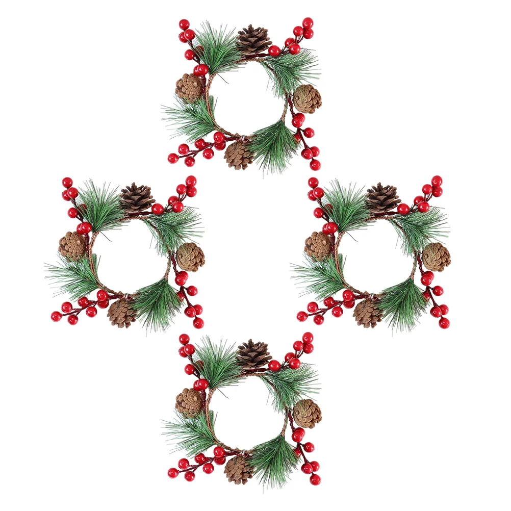 

Wreath Rings Christmas Ring Small Table Holder Berry Leaves Pinecone Decorations Wreaths Artificial Votive Miniholiday Wedding
