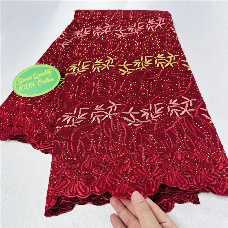

5 yard Swiss lace fabric With stones beaded embroidery African 100% cotton fabrics Swiss voile lace popular Dubai style KL112701