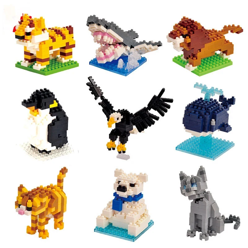 

Mini Building Blocks 3D Animal Diamond Model Micro Bricks Dog Cat Bird Moose Wolf Panda Macaw Toys For Children Birthday Gifts