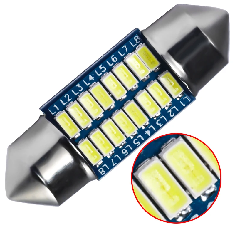 

Double Tip 3014 31/36/39 / 41mm 16SMD Car Interior Lamp Reading Decoding Lamp LED Festoon Interior LED Dome Light reading Bulb