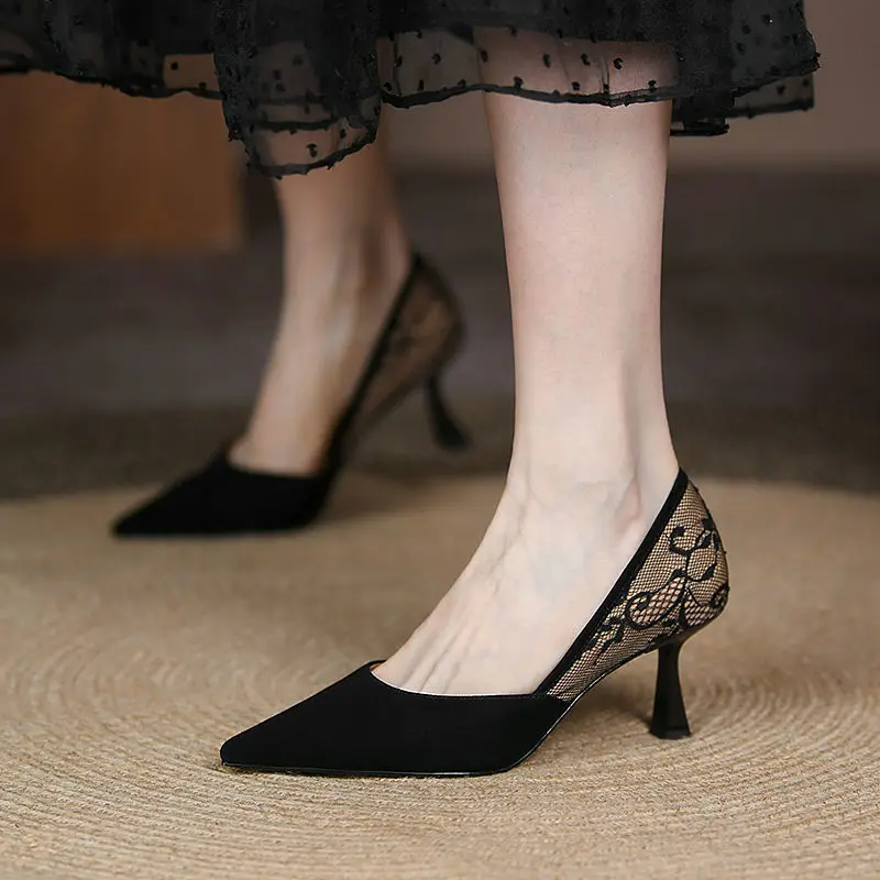 

Туфли-лодочки Bigtree женские, высокий каблук, кружево, заостренный носок, пикантная модная свадебная обувь для вечеринок