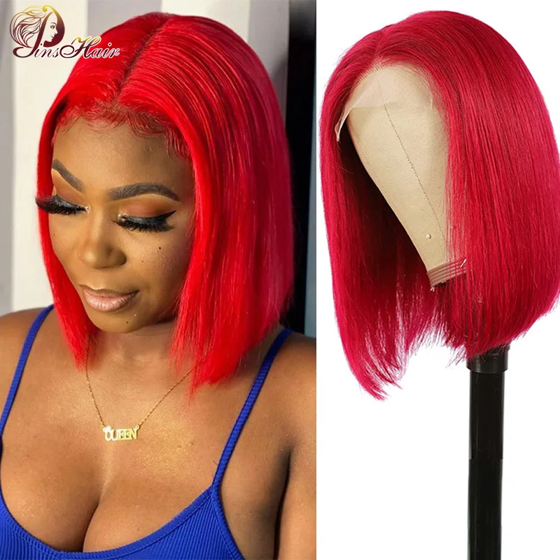 Red Short Bob Wigs For Women Burgundy 13X1 Lace T Part Human Hair Wigs Remy Brazlian Transparent Lace Wig Straight Bob Wig