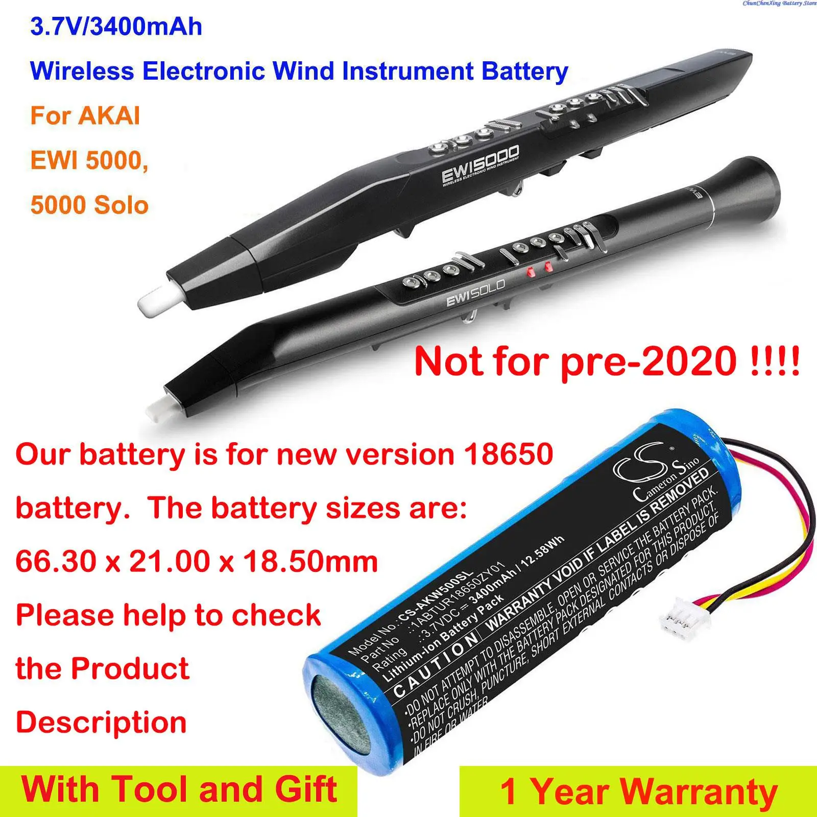 

3400mAh Electronic Wind Instrument Battery For AKAI 5000 Solo, EWI 5000, please check the sizes of the battery!!!!