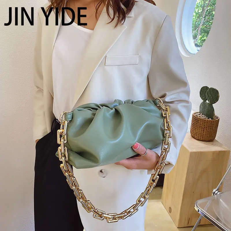 2023 Day Clutch Thick Gold Chains Dumpling Clip Purse Bag Women Cloud Underarm Shoulder Bag Pleated Designer Pouch Totes Handbag
