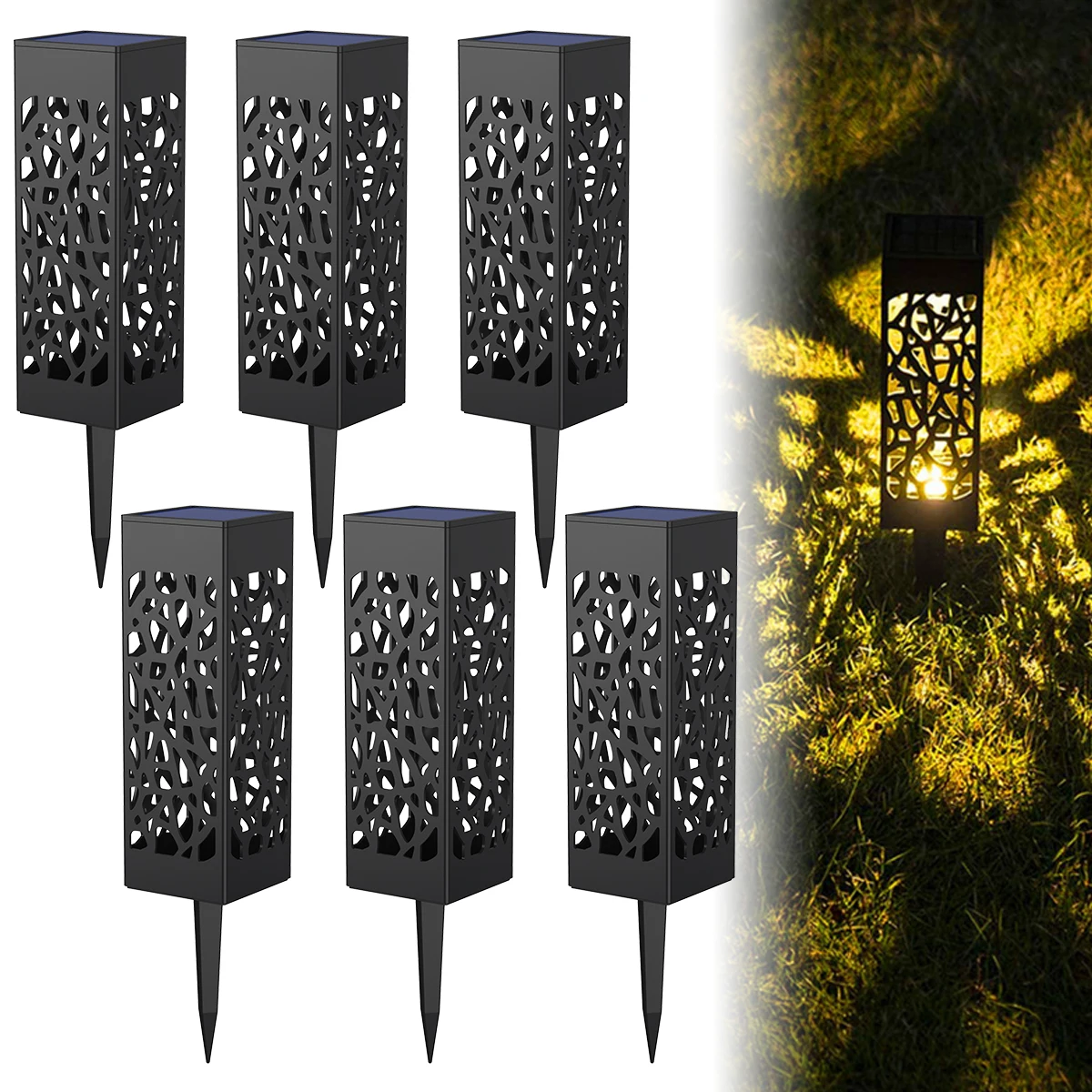 

6PC Solar LED Lawn Light Outdoor Waterproof Solar Hollow Out Lawn LED Light Control Sensor Garden Villa Park Decorative Lighting
