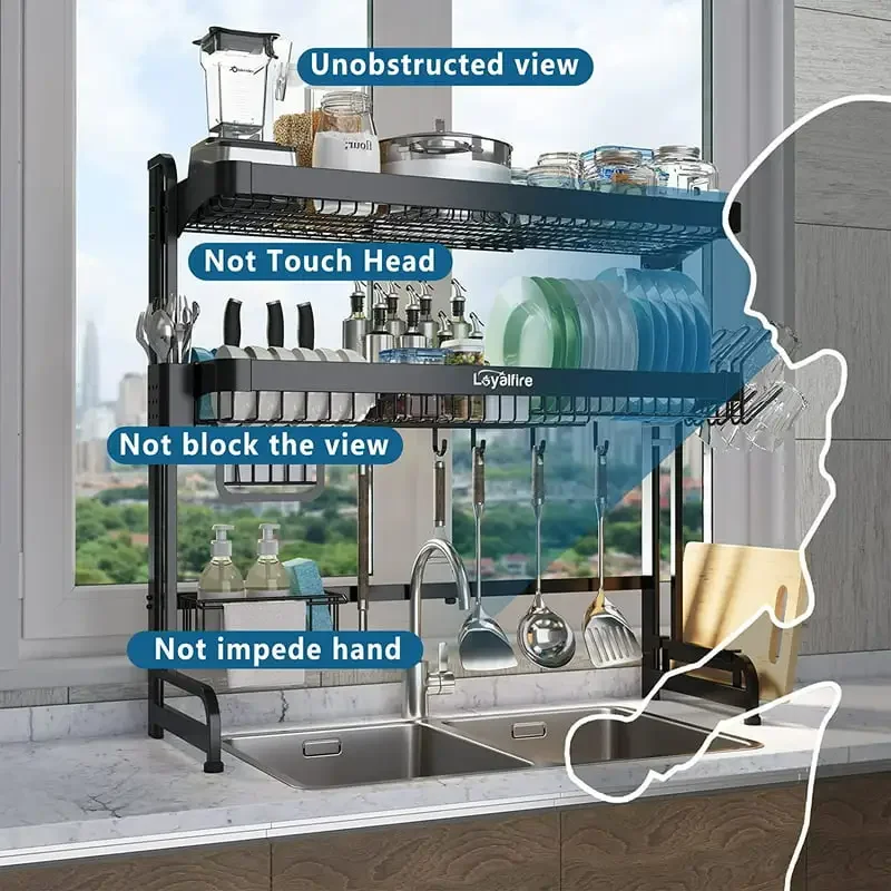 

Tier Full Stainless Steel Over Sinks Dry Rack , Adjustable Over Sinks Shelf , Over Sinks Dish Drying Rack ,Black ＆ Silver