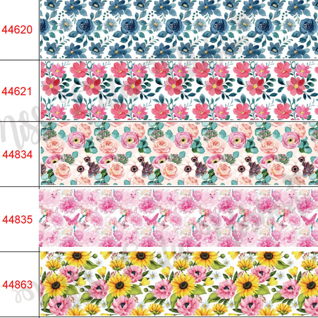 

16mm-75mm Flower Rose Sunflower Collection Print Grosgrain/Elastic Ribbon Bow Gift Box Decoration 50 Yards/Roll