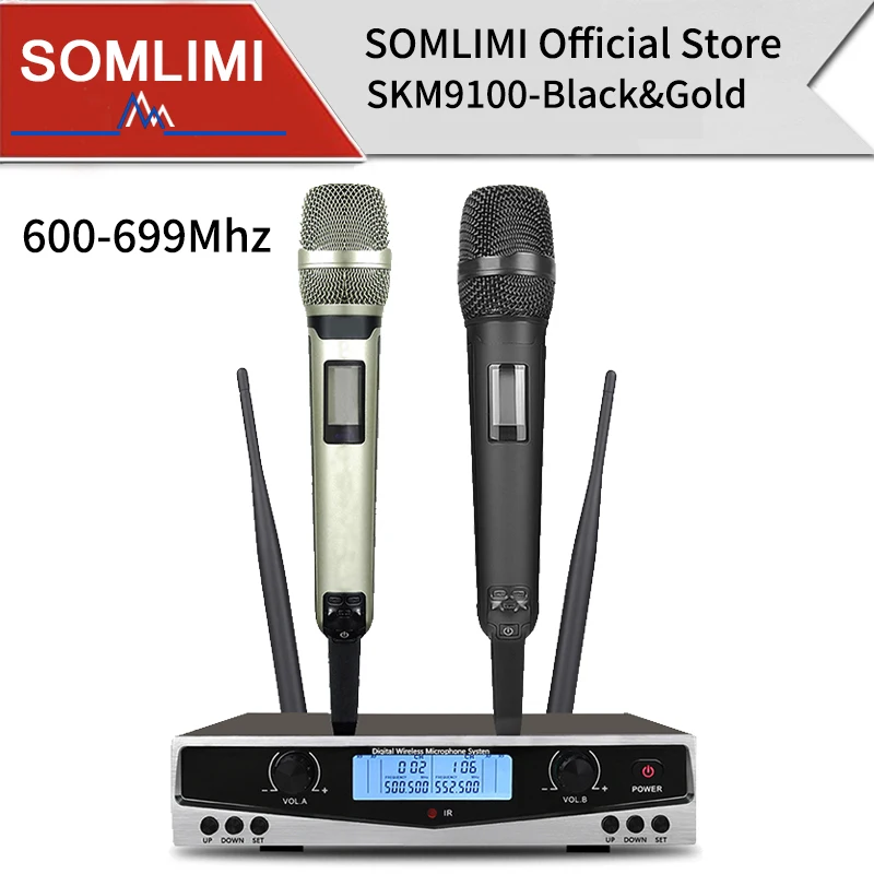 

SOMLIMI 600-699Mhz SKM9100 Stage Performance Home KTV High Quality UHF Professional Dual Wireless Microphone System Dynamic