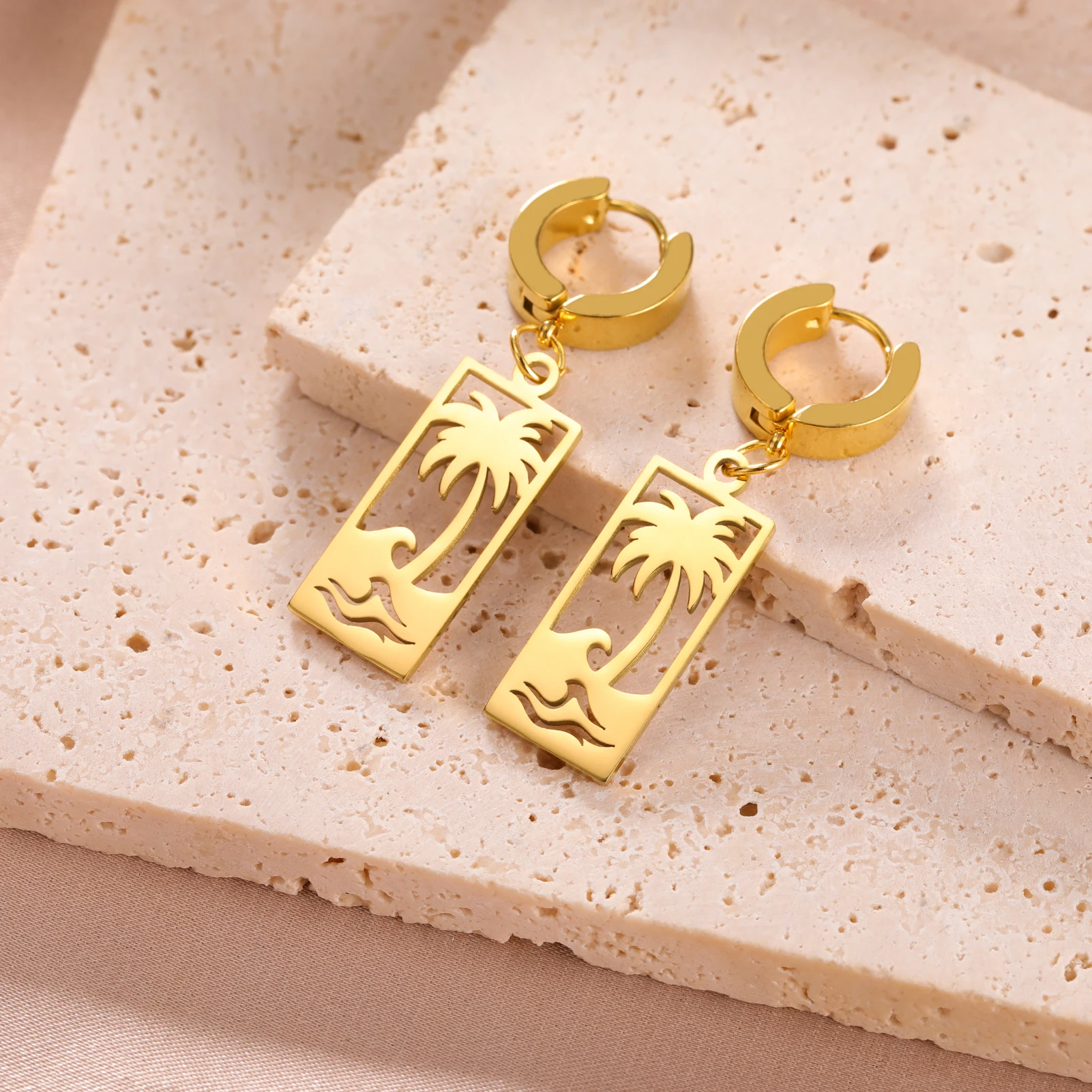 Кокосовая Пальма Серьги Нержавеющей Стали Женщины Девушки Прямоугольник Кулон