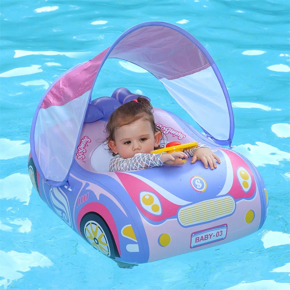

Swimbobo Kids Car Swimming Seat Float Ring Inflatable Infant Floating For Summer Swim Boat Circle Bathing Water Toy with canopy