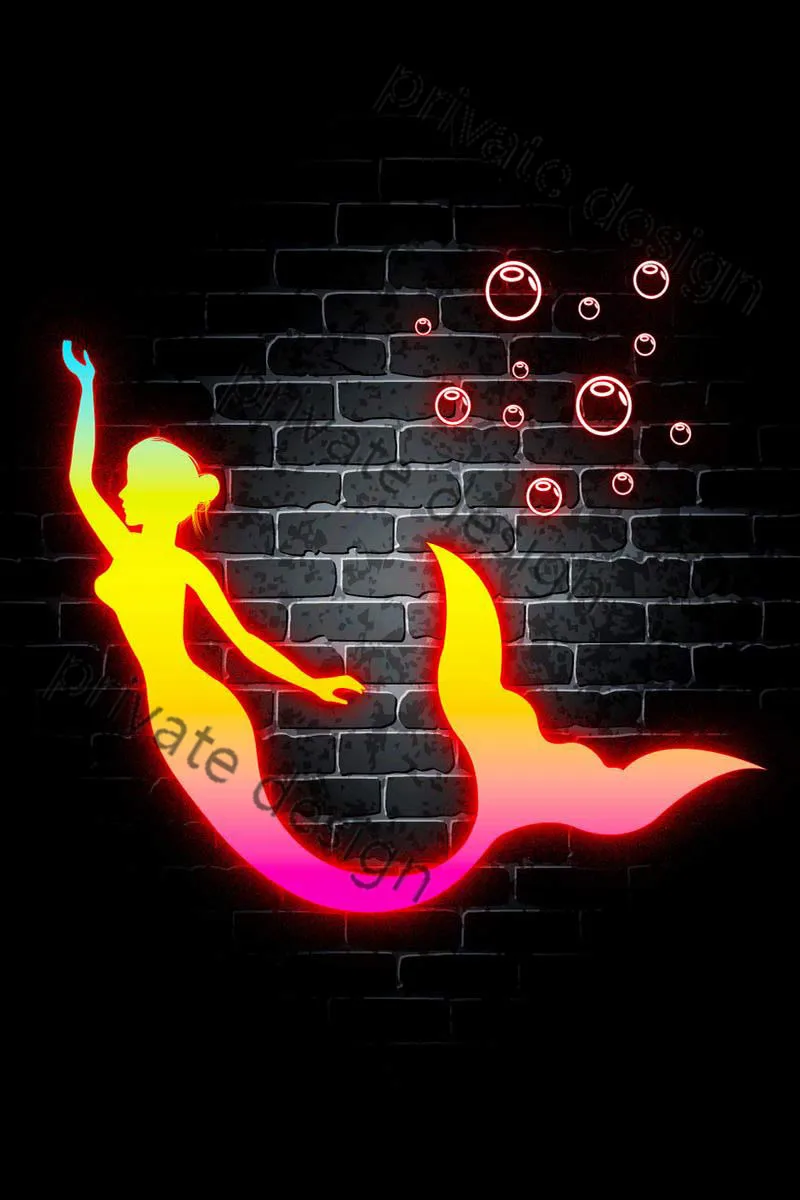 

Mermaid Girl Cute Neon Retro Vintage Metal SignRoom Decor Aesthetic Neon Sign For Art Club Man Cave Cafe Pub Poster Not Light