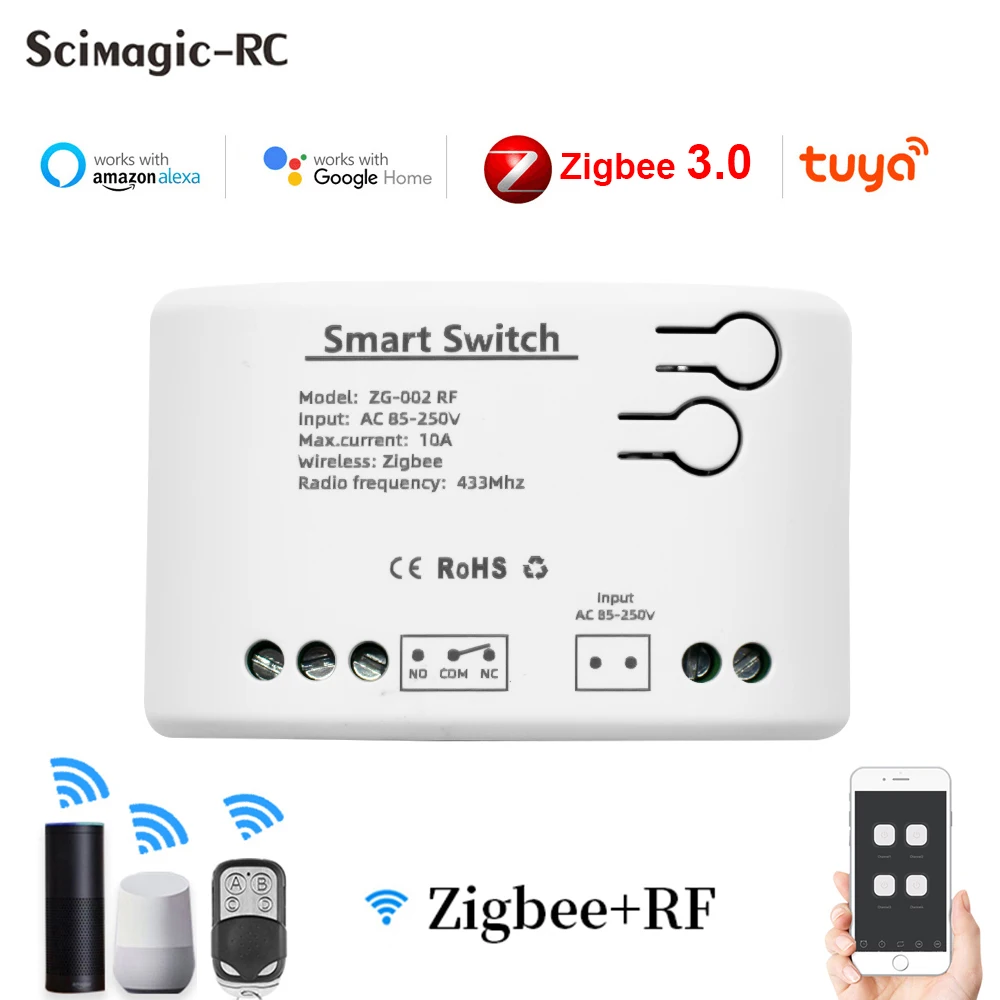 Zigbee 220 В умный выключатель 1/2/4 канала 12 В 22 В 110 В 240 В реле совместимый Alexa Tuya дюйма умный выключатель света