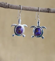 vintage fashion silver turtle earrings inlaid purple turquoise earrings jewelry for women girl jewelry gifts