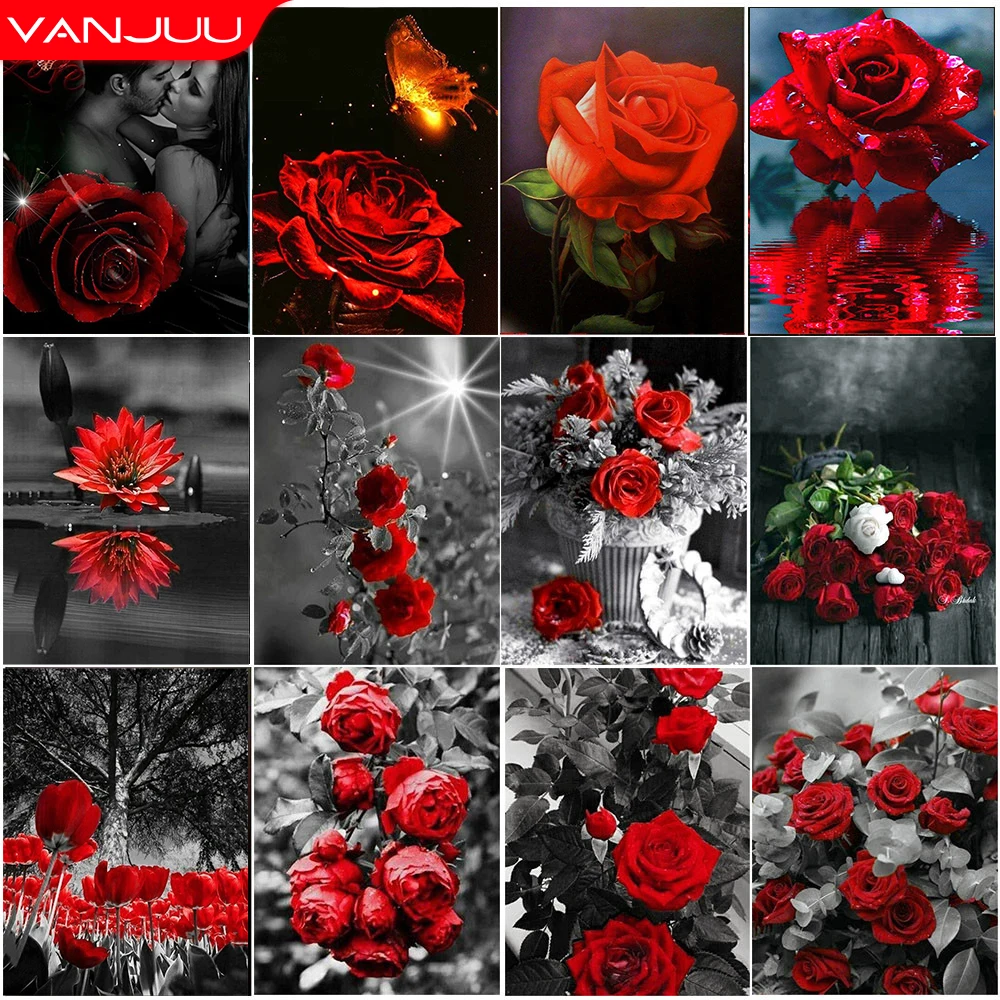 

5D DIY Diamond Painting Red Rose Flower Diamond Mosaic Embroidery Full Round Diamond Cross Stitch Kit Home Decor