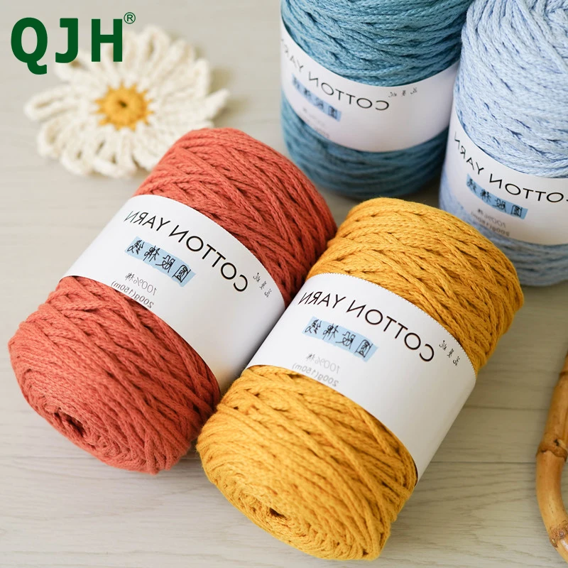 

QJH 200g 150m Cotton Thread Round Strand Yarn 100% Cotton Yarn Weaving DIY For Weaving Bags Tote Bags And Carpets Knitting Yarn