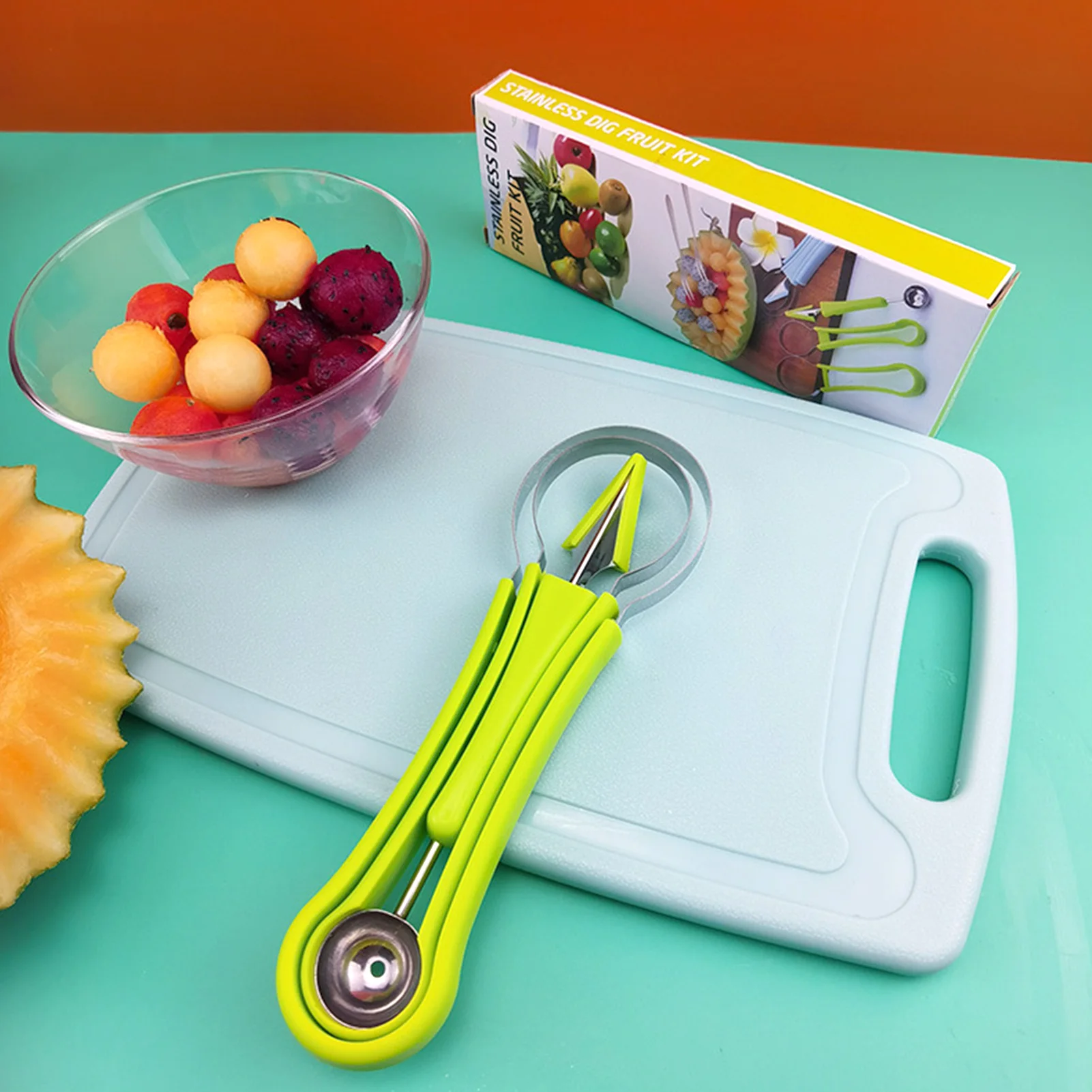 Набор инструментов для резьбы по фруктам комплект 4 в 1 совок дыни Овощечистка