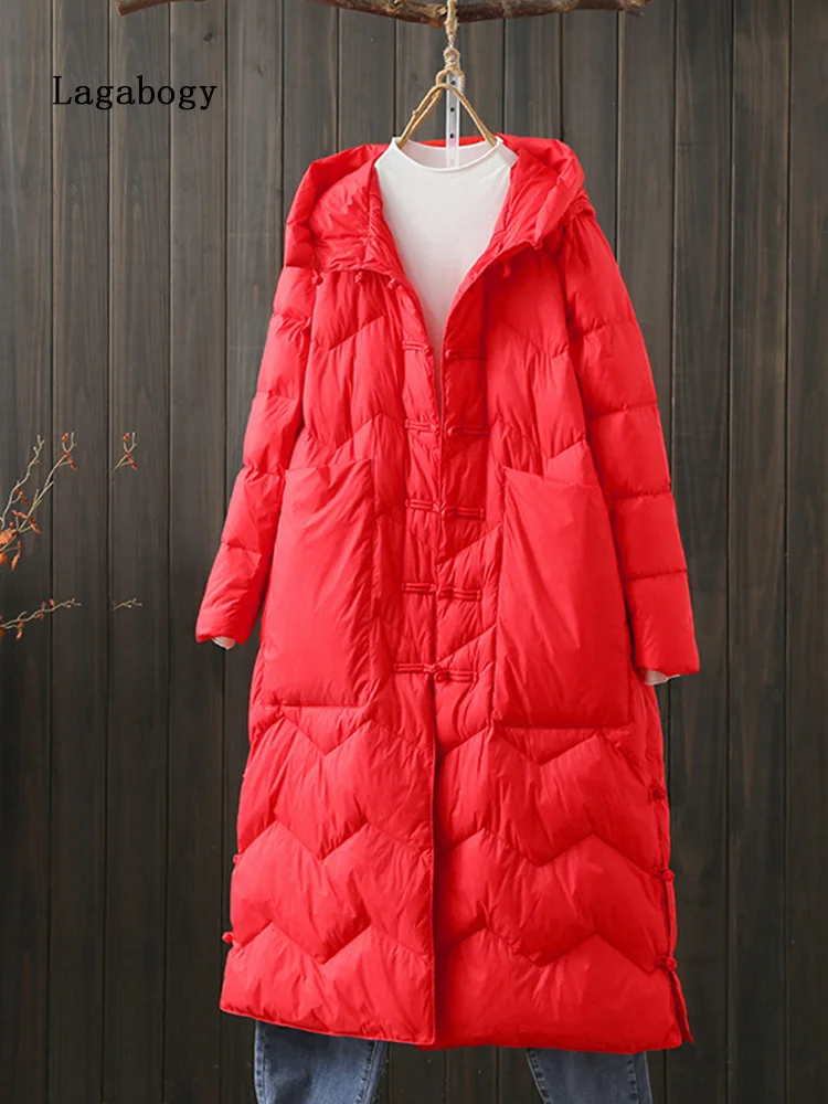 New Winter 90% White Duck Down 2023 Jacket Women Vintage Hooded Warm Thicken Parkas Female Long Windproof Pocket Coat