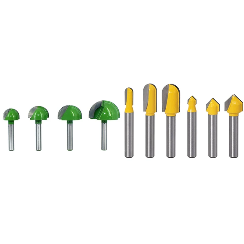 

4Pcs 6mm Shank Ball Nose Router Bits Set & 6 Pcs 1/4 Shank Router Bits Set Core Box Bit Round Nose Bit