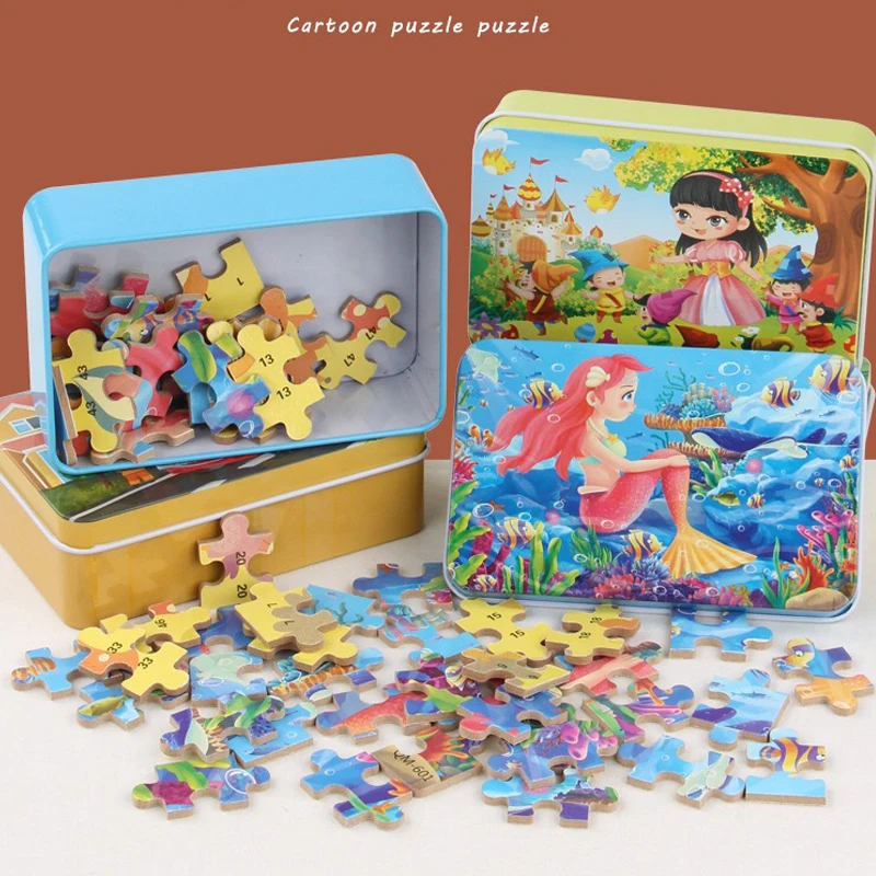 

60 PCS Wooden Puzzle Children Cartoon Animal Vehicle Jigsaw Puzzles Games Kids Funny Educational Learning Interactive Toys
