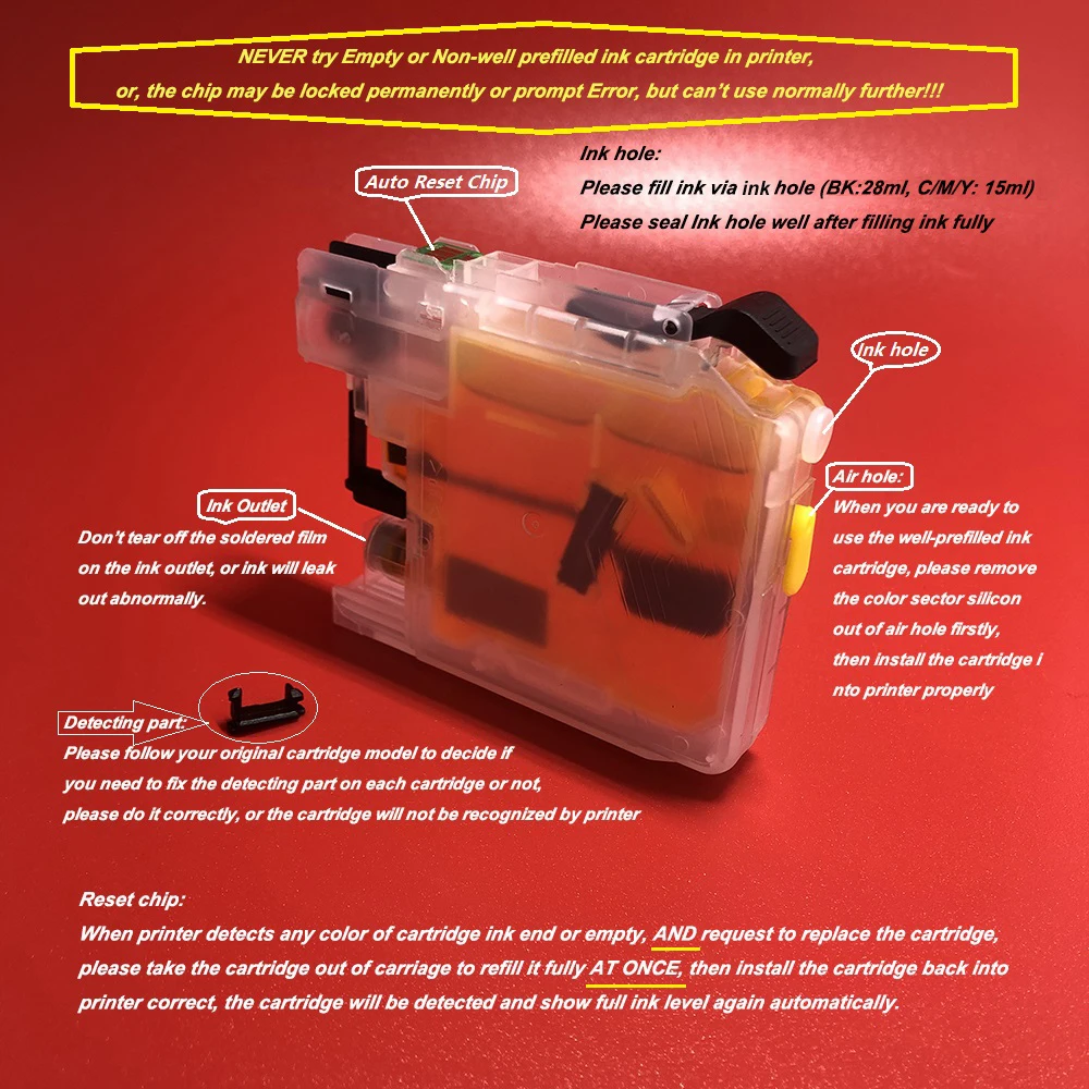 LC203 Многоразовый картридж с полным чернилом LC201 для Brother