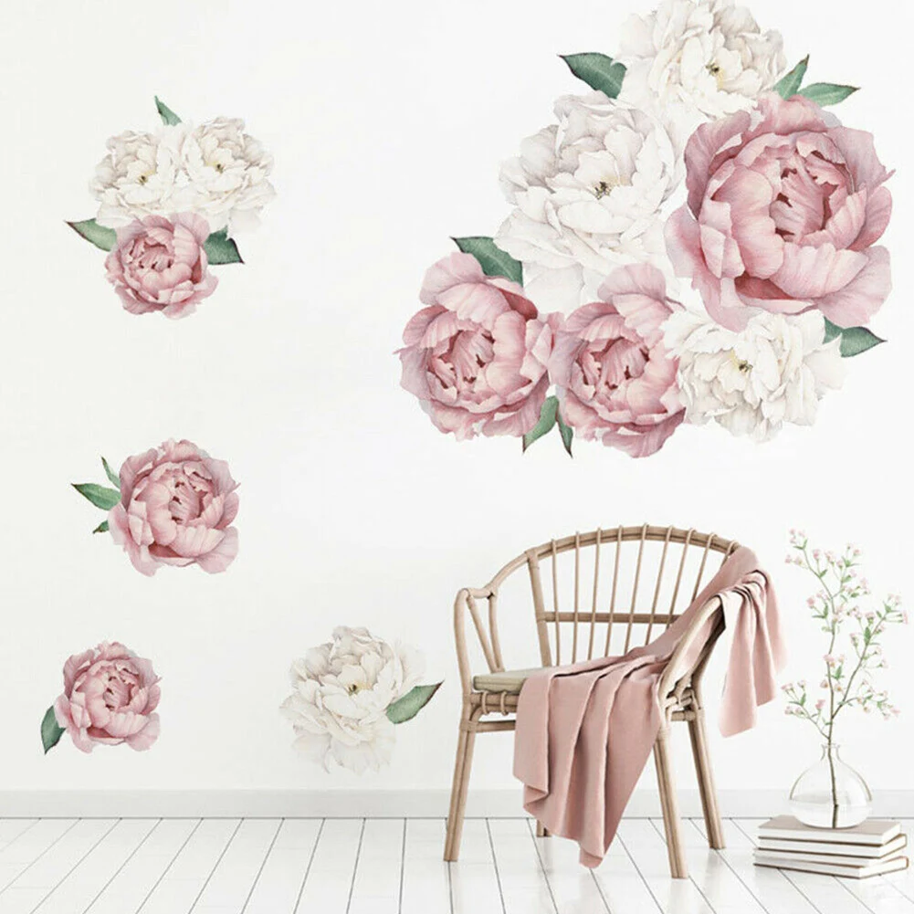 

40*60cm Pink Peony Flower Wall Stickers Romantic Flowers Home Decor For Bedroom Living Room DIY PVC Wall Decals Gift