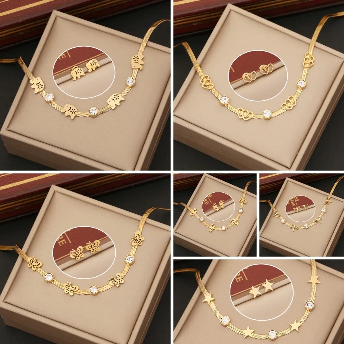 

316L Stainless Steel Gold Flat Snake Chain Heart Butterfly Necklace For Women New Girl Clavicle Chain Party Jewelry Gift