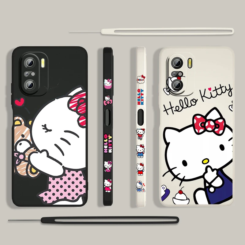 

Anime Hello Kitty For Xiaomi Redmi K50 Gaming 10X 9 9A 9T 9AT 8 8A 7 6A 5A 4X Pro 4G 5G Liquid Left Rope Phone Case Fundas Cover