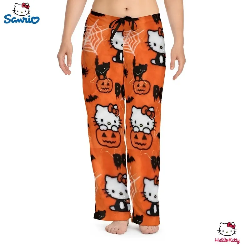 

Sanrio Hello Kitty Pajama Pants Halloween Anime Fleece Double Elastic Fabric Soft Trousers Women Kawaii Trousers Birthday Gifts