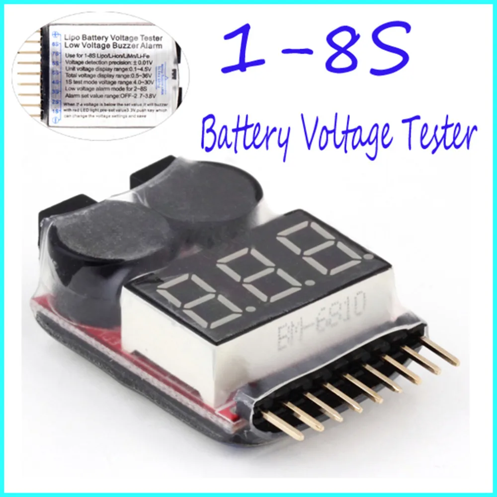 

for 1-8S Lipo/Li-ion/Fe RC helicopter airplane boat etc Battery Voltage 2IN1 Tester Low Voltage Buzzer Alarm Indicator checker