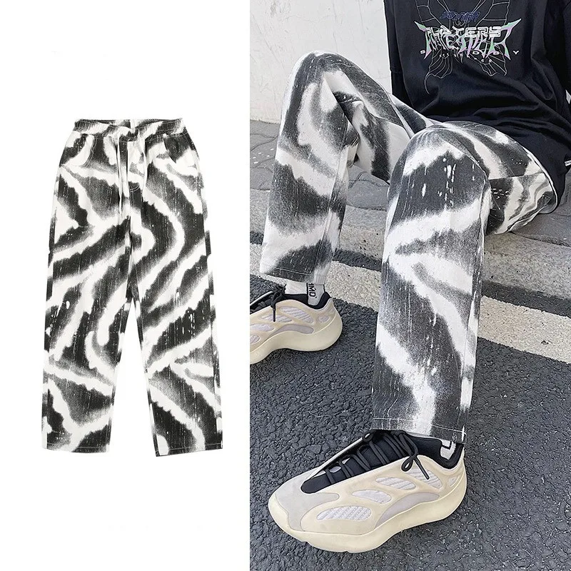 

2022 New Arrivals Tie Dye Hip Hop Men Baggy Jeans Trousers Streetwear Straight Sweatpants Male Cotton Denim Pants Moda Hombre