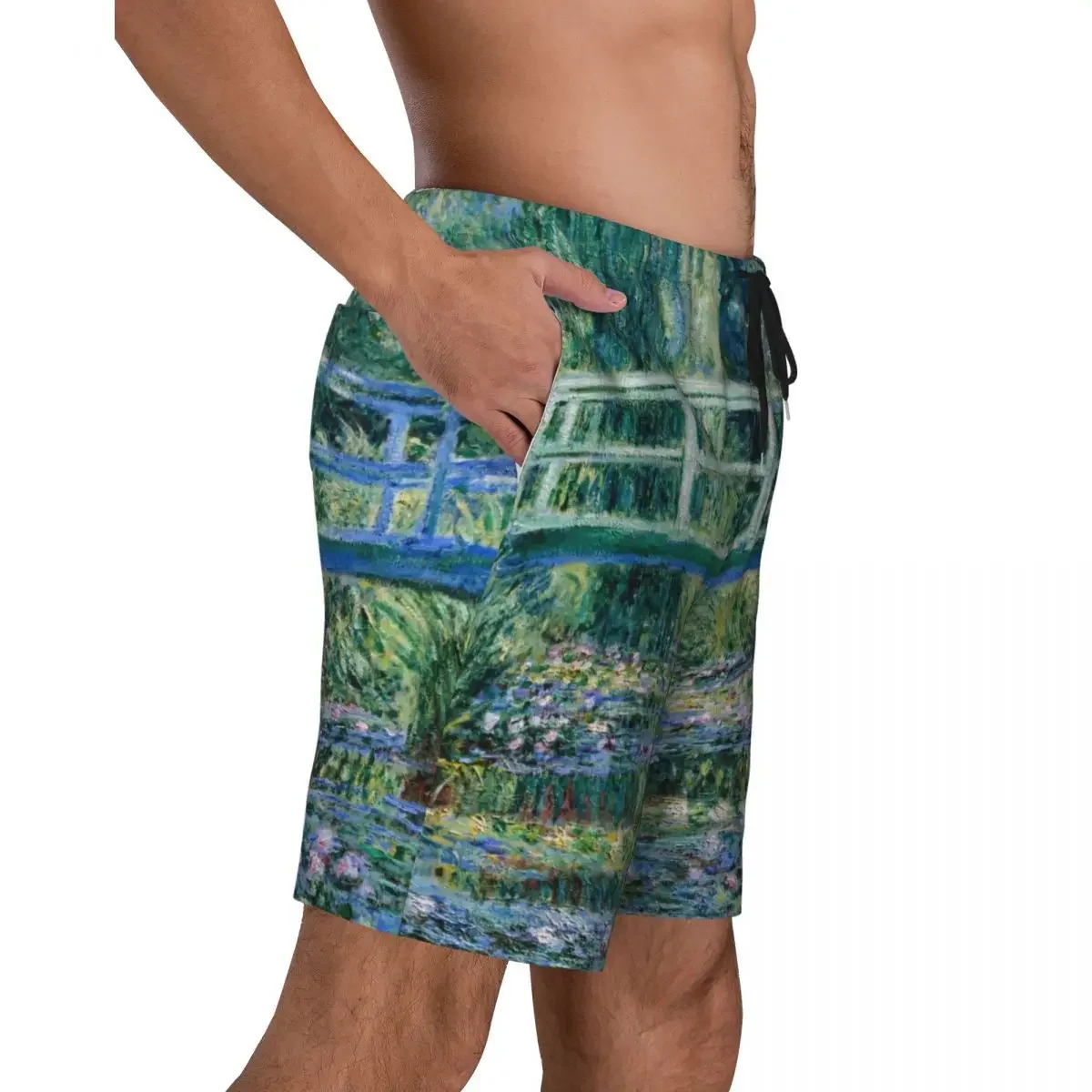 Зеленые бордшорты с принтом в виде водяных лилий и пруда быстросохнущие Клода