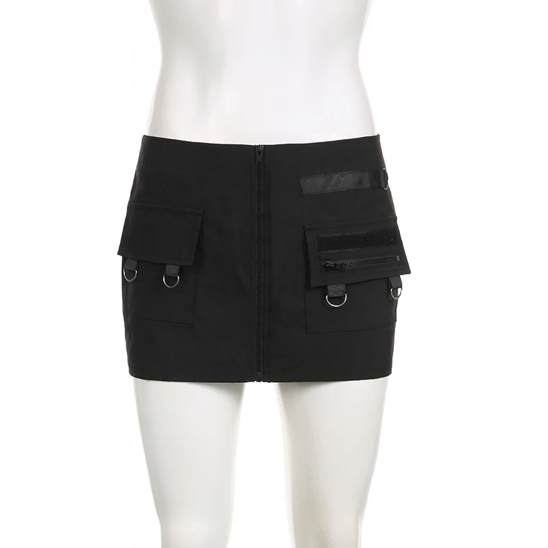 Мини-юбка в стиле пэчворк с заниженной талией и карманами