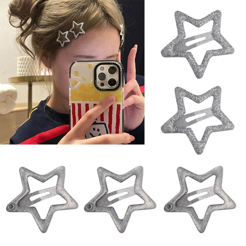 

6pcs Sparkling Hairpins Five-Pointed Hair Side Clip for Women Girls