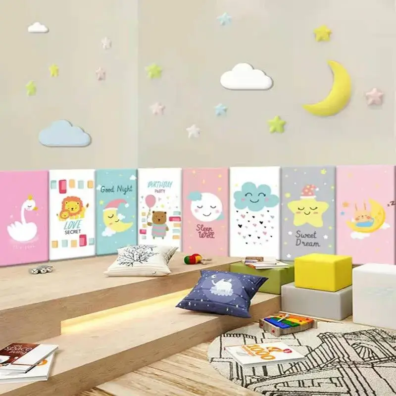 

Cute Kids Room Decor Aesthetic 3D Wall Sticker Cartoon Animals Soft Bag Baby Anti-collision Bed Headboards Tatami Decoration Art