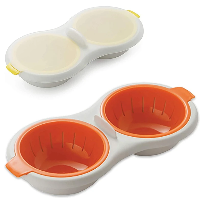 

2 Pcs Microwave Egg Poacher, 2 Cavity, Food Grade Double Cup Egg Boiler, Microwave Ovens Breakfast Cookware Kitchen
