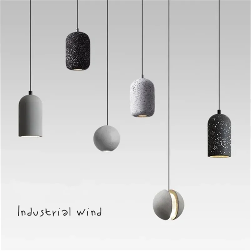 Промышленный подвесной светильник в бетоне простой маленький из терраццо