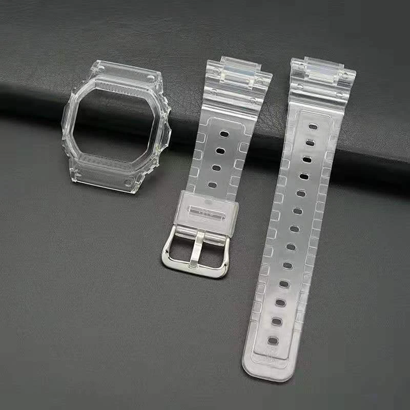 Silicone Watchband Replacement For DW5600 DW5610 Rubber Strap Sports Waterproof Watch Straps Transparent Watch Band Bezel New