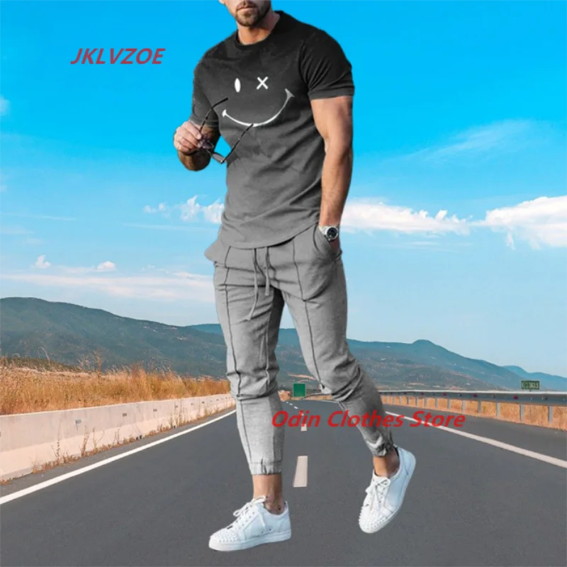 New Arrival Summer Men Sets Trousers 2 Piece Print Fashion Long Sleeve T Shirt/Pants Tracksuit Street Clothes Casual Suit