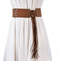 vintage long tassel knotted belt solid color fashion wide waistband for women ladies decoration dress windbreaker