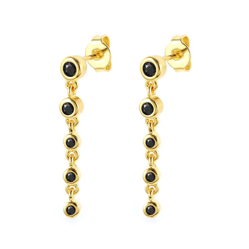 

Silver 925 Jewelry Luxury Long Round Black Zircon Drop Piercing Earring Earrings for Women Round Trend Stud Earrings Jewelry INS